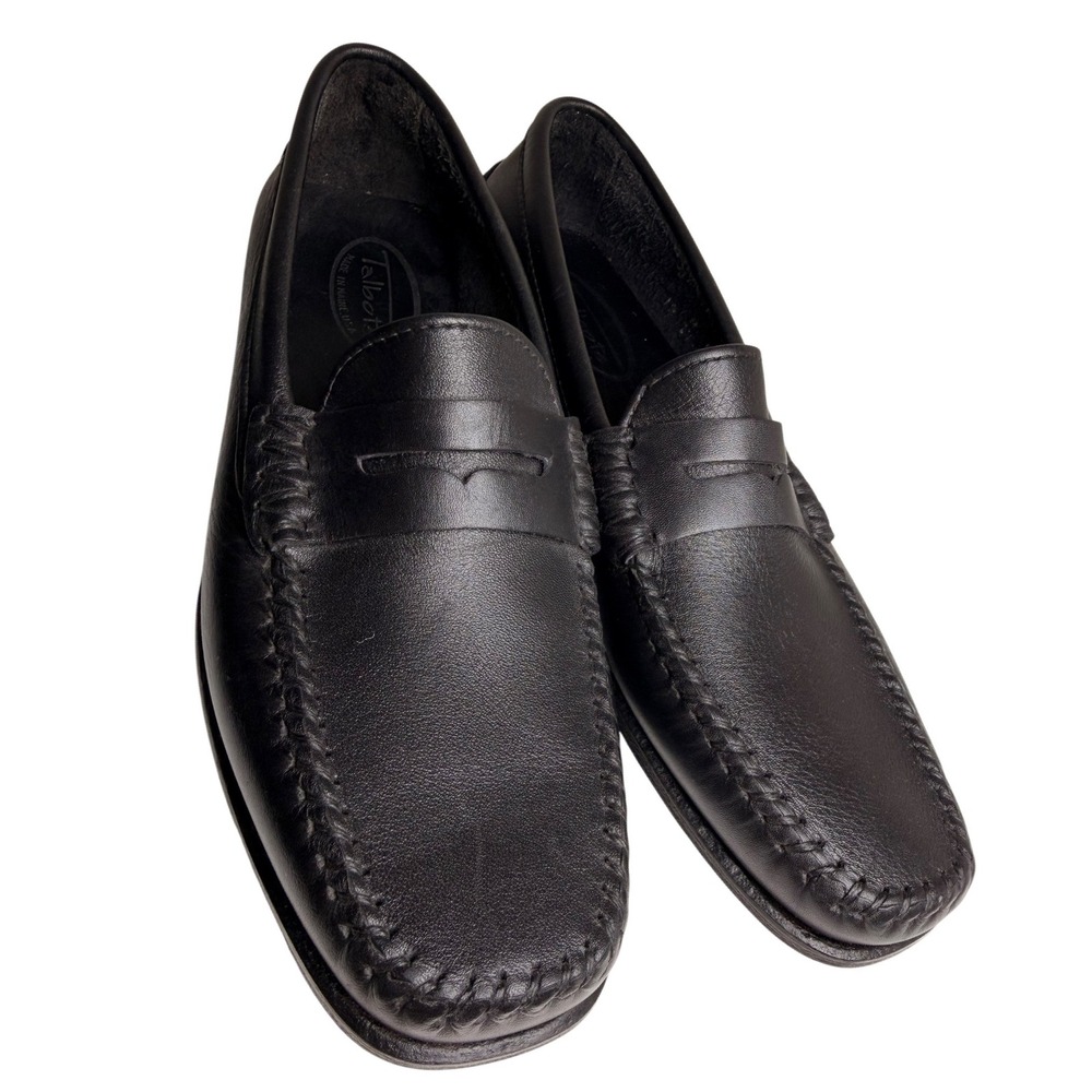 Vintage Talbots Black Leather Penny Loafers 8N Square Toe Made USA